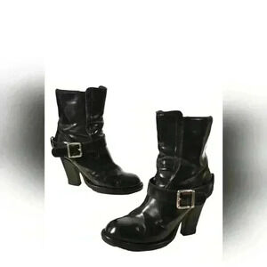 2010s CHLOE Black Calfskin Leather Grunge Moto Heel Boots 38EU (8US) Italy